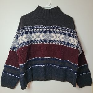 Womens size M Vintage American Eagle Striped 100% Wool shetland Turtleneck